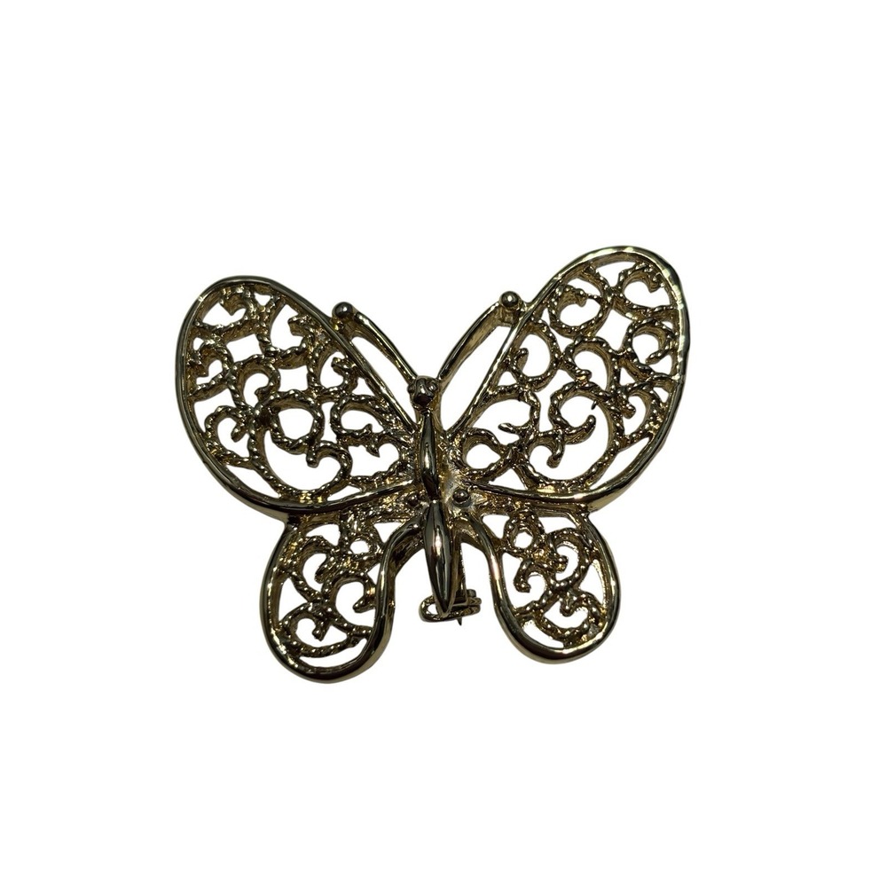 Vintage Gerry's Gold Tone Swirly Filigree Wings Butterfly Insect Brooch Pin